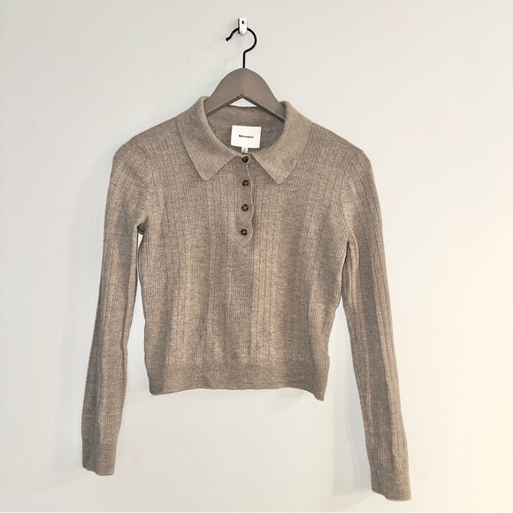 REFORMATION Hermia Merino Wool Polo Top Sweater In Beige Women’s Medium - Picture 3 of 10